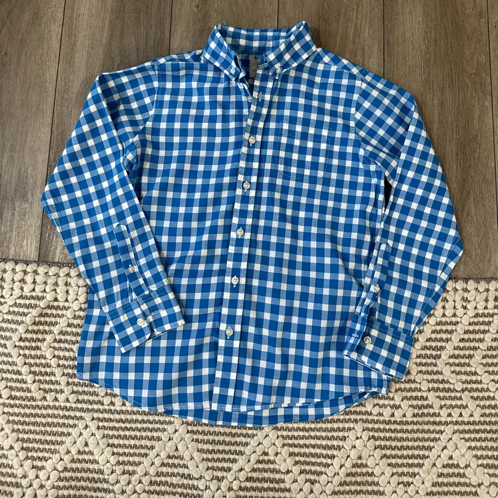 Lands End Boys Button Down Shirt | Size 10-12 | Blue Gingham | Like New